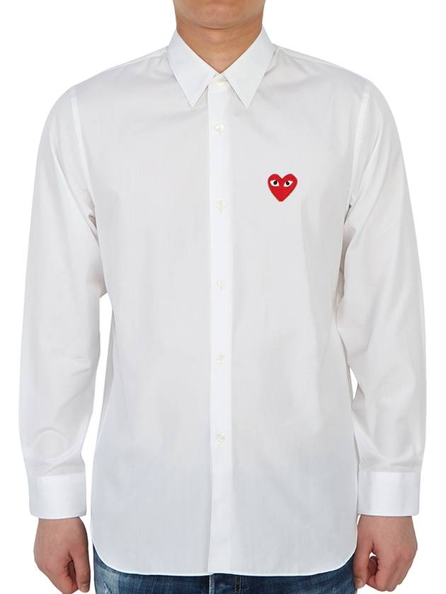 Men's Red Heart Long Sleeve Shirt White - COMME DES GARCONS - BALAAN 2