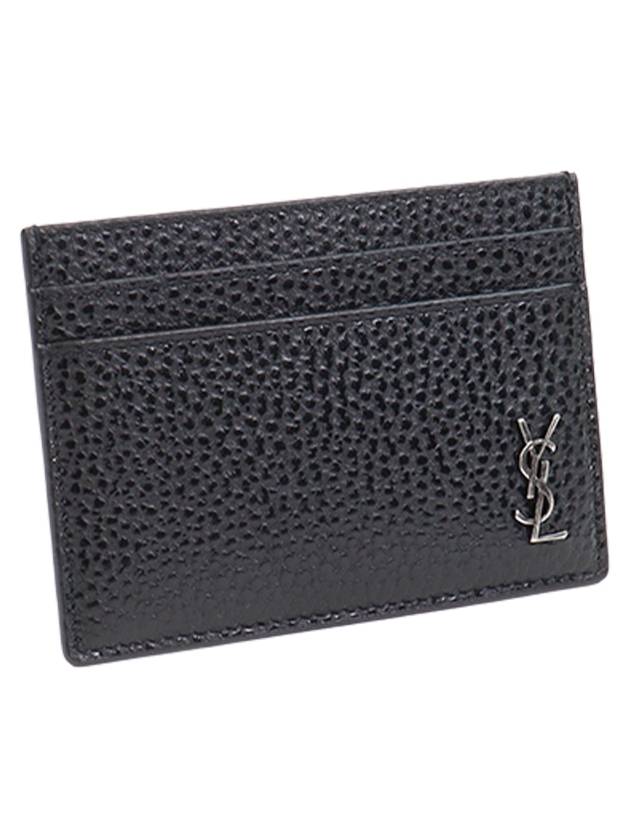 Logo Plaque Leather Card Wallet Black - SAINT LAURENT - BALAAN 4