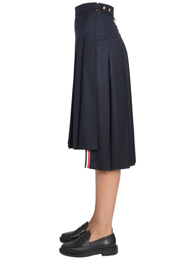 Super 120S Twill Below Knee Pleated Skirt Navy - THOM BROWNE - BALAAN 6