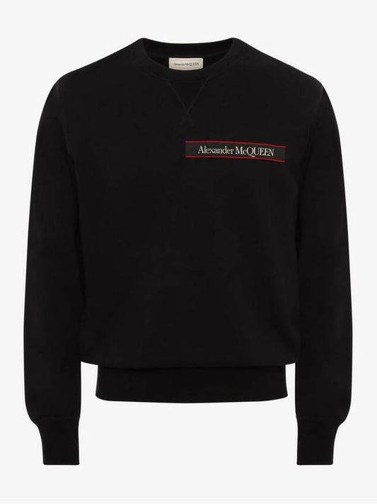 selvedge logo tape detail sweatshirt black - ALEXANDER MCQUEEN - BALAAN.