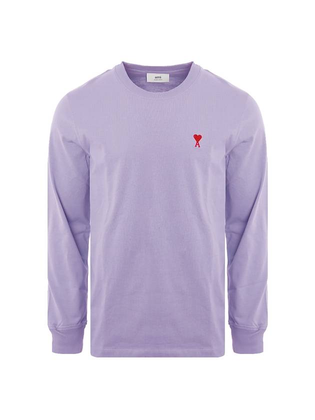 Men's Red Heart Logo Long Sleeve T-Shirt Purple - AMI - BALAAN 1