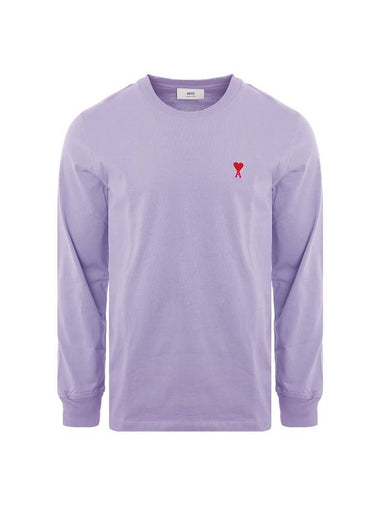 Men's Red Heart Logo Long Sleeve T-Shirt Purple - AMI - BALAAN 1