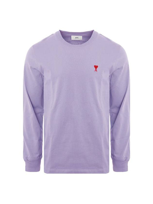 Men's Red Heart Logo Long Sleeve T-Shirt Purple - AMI - BALAAN 1