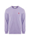 Men's Red Heart Logo Long Sleeve T-Shirt Purple - AMI - BALAAN 1