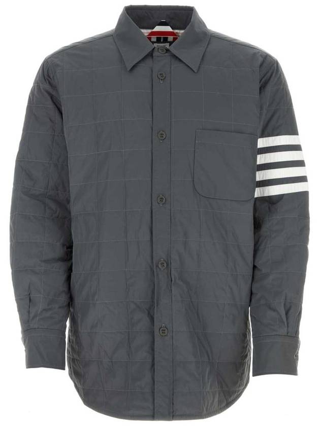 4 Bar Poly Twill Down Shirt Jacket Grey - THOM BROWNE - BALAAN 2