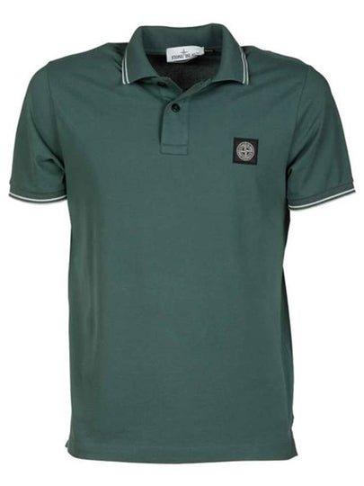 Men's Two Line Wappen Patch Cotton Short Sleeve Polo Shirt Green - STONE ISLAND - BALAAN 2