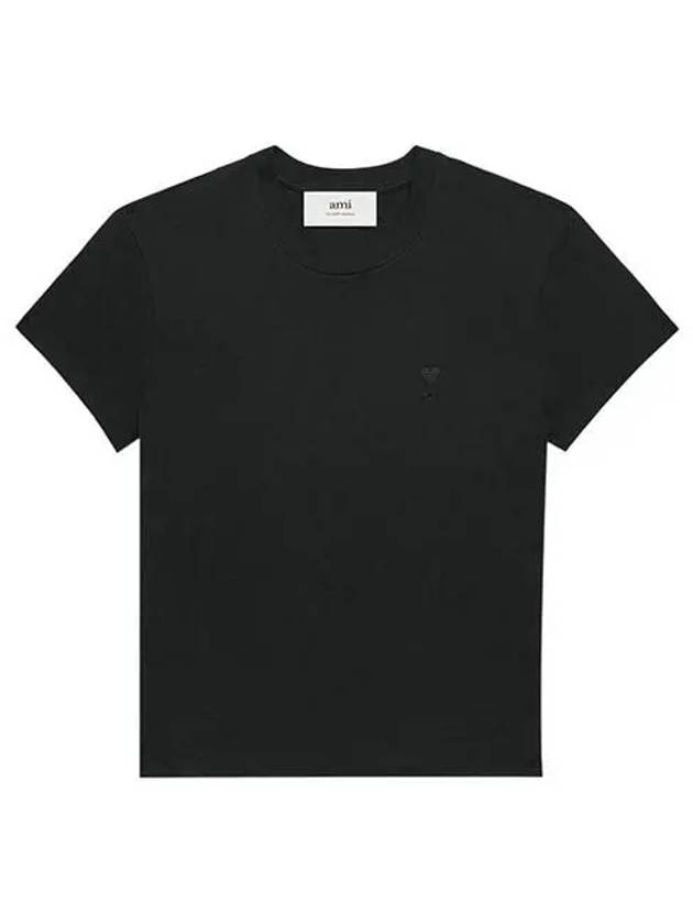 Tone On Tone Heart Logo Organic Cotton Short Sleeve T-Shirt Black - AMI - BALAAN 3