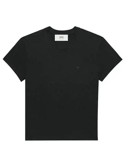 Tone On Tone Heart Logo Organic Cotton Short Sleeve T-Shirt Black - AMI - BALAAN 2