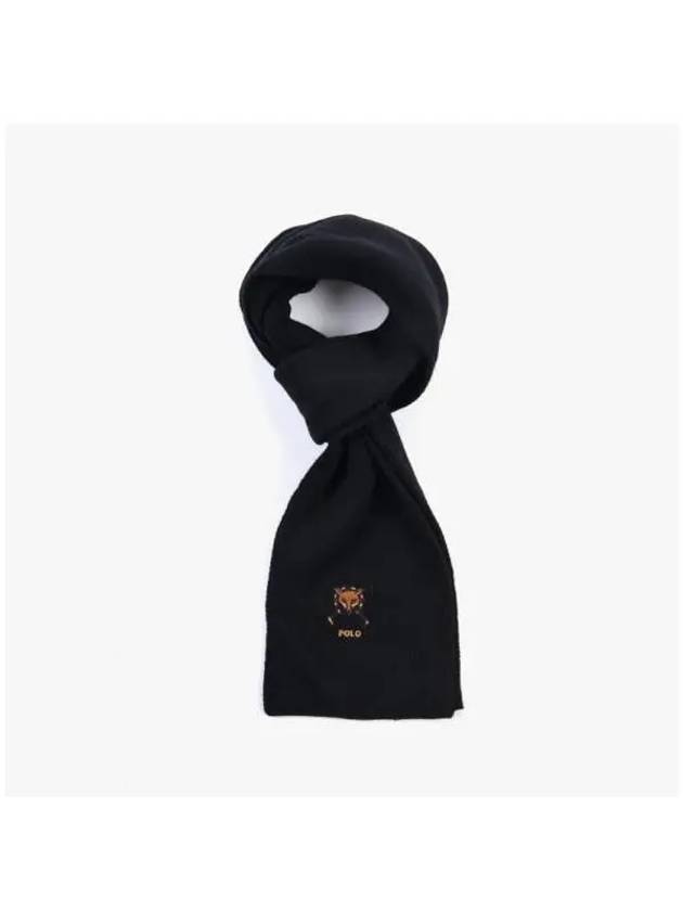 Fox Embroidered Wool Muffler Black - POLO RALPH LAUREN - BALAAN 5