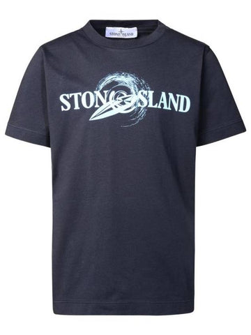 Kids Logo Print Short Sleeve T-Shirt Navy - STONE ISLAND - BALAAN 1