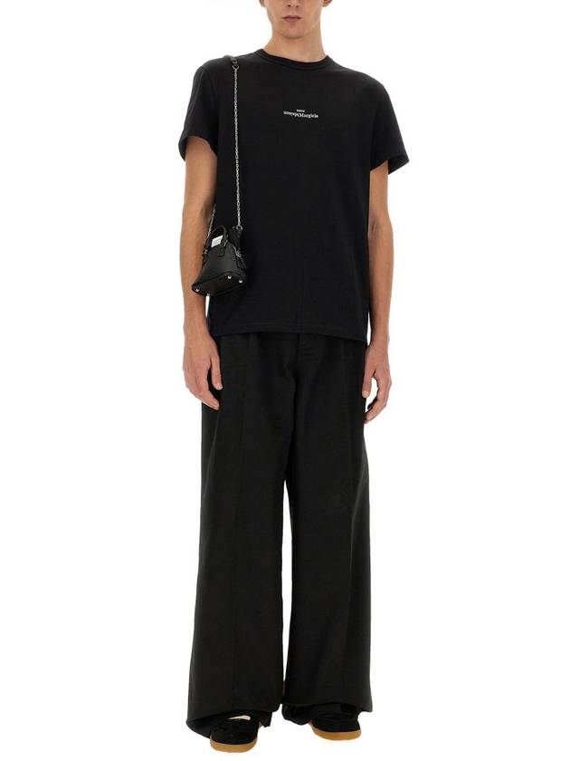 Reverse Embroidered Logo Stitched Cotton Short Sleeve T-Shirt Black - MAISON MARGIELA - BALAAN 3