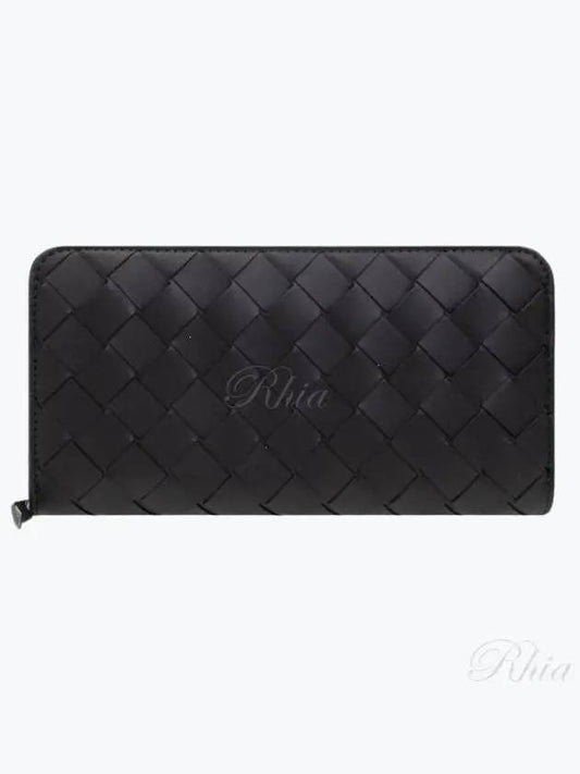 Intrecciato Zipper Around Leather Long Wallet Black - BOTTEGA VENETA - BALAAN 2