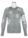 Cotton Anchor Intarsia 4-Bar Crewneck Cardigan Grey - THOM BROWNE - BALAAN 2