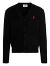 Heart Logo Merino Wool Cardigan Black - AMI - BALAAN 2