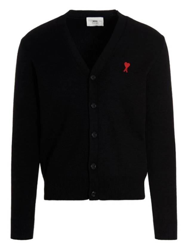 Heart Logo Merino Wool Cardigan Black - AMI - BALAAN 2