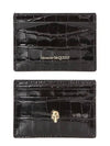 Skull Crocodile Leather Card Wallet Black - ALEXANDER MCQUEEN - BALAAN.