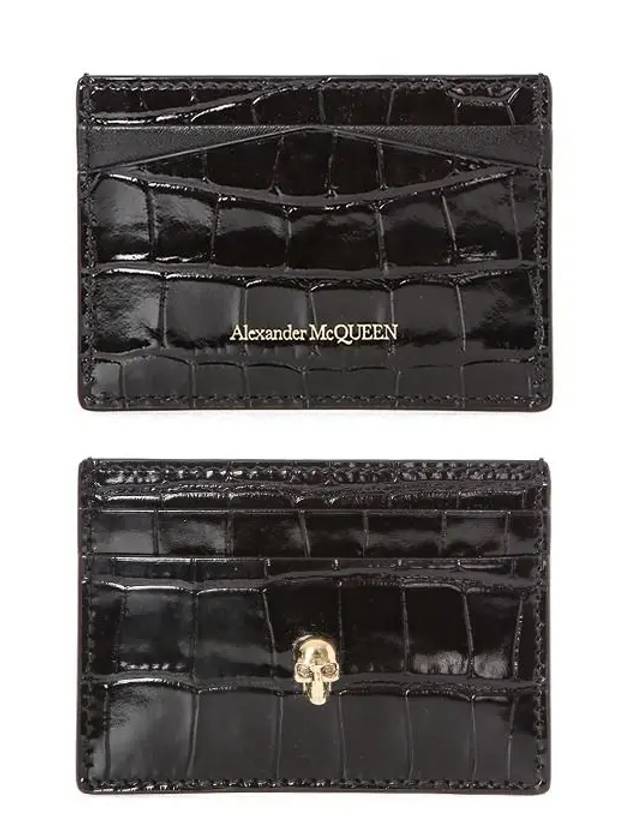 Skull Crocodile Leather Card Wallet Black - ALEXANDER MCQUEEN - BALAAN.