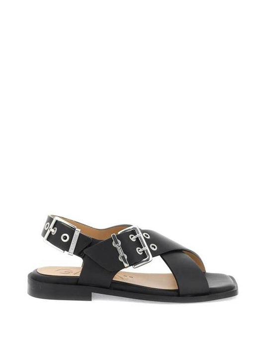 Cross Strap Buckle Sandals Black - GANNI - BALAAN 1