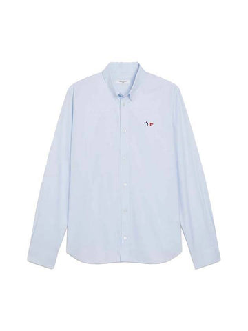 Men's Tricolor Fox Patch Cotton Long Sleeve Shirt Blue - MAISON KITSUNE - BALAAN 1