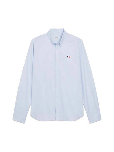 Men's Tricolor Fox Patch Cotton Long Sleeve Shirt Blue - MAISON KITSUNE - BALAAN 1