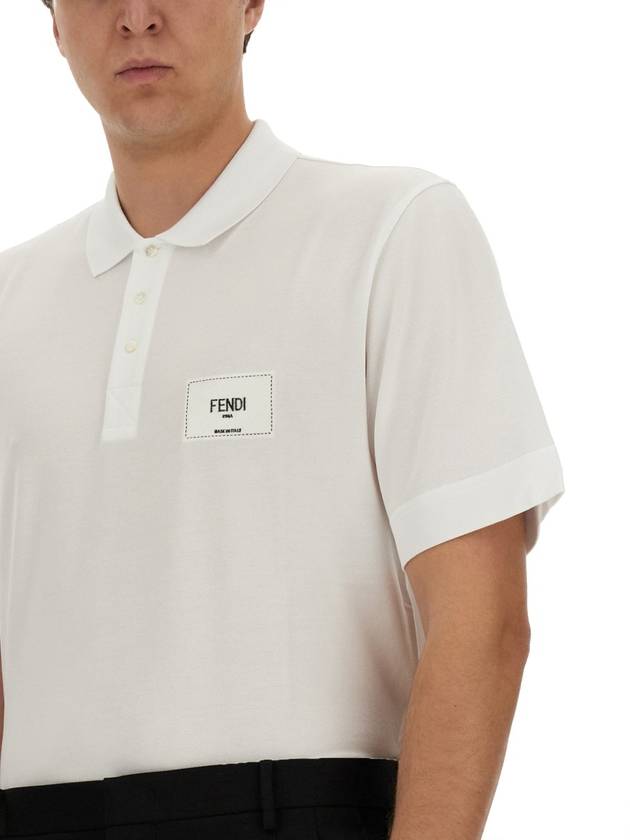 Men's Logo Patch Short Sleeve Polo Shirt White - FENDI - BALAAN 5