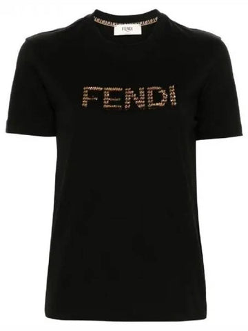 Logo rhinestone short sleeve t shirt 271421 - FENDI - BALAAN 1