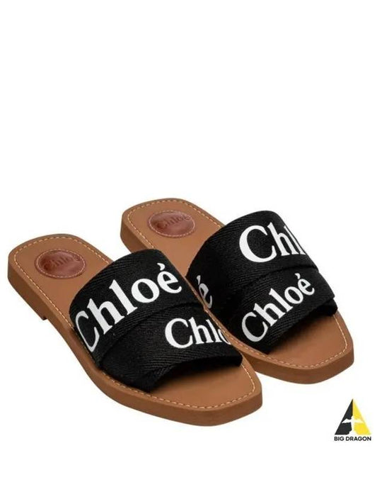 Woody Logo Flat Mule Slippers Black - CHLOE - BALAAN 2