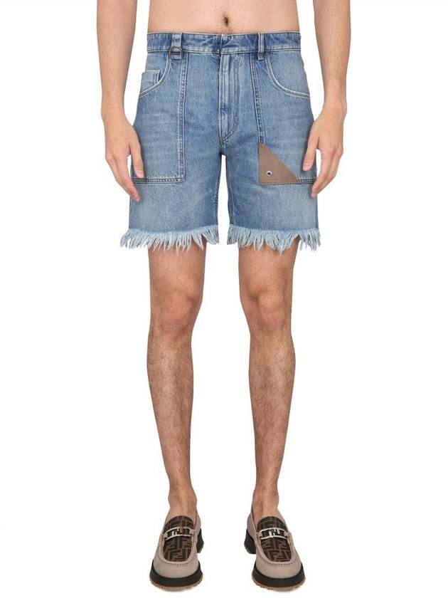 Fringe Denim Shorts Blue - FENDI - BALAAN 2