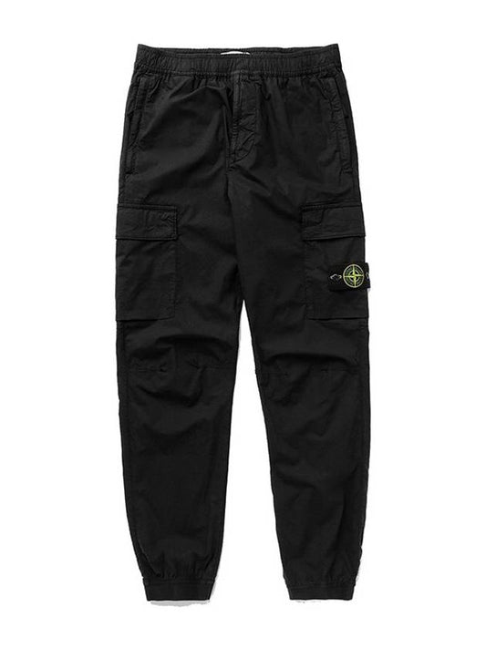 Stretch Cotton Tela Paracadute Cargo Straight Pants Black - STONE ISLAND - BALAAN 2