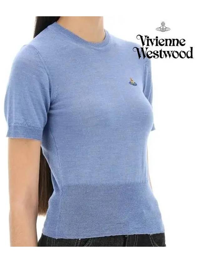 Women's ORB Logo Wool Silk Blend Crop Knit Top Blue - VIVIENNE WESTWOOD - BALAAN 3