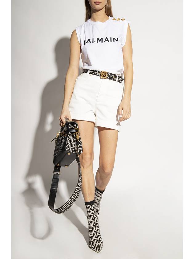 Women's Logo Print Shoulder Button Sleeveless White - BALMAIN - BALAAN 3