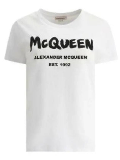 Women's Graffiti Logo Short Sleeve T-Shirt White - ALEXANDER MCQUEEN - BALAAN 2