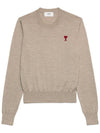 Heart Logo Crew Neck Merino Wool Knit Top Champagne - AMI - BALAAN 2