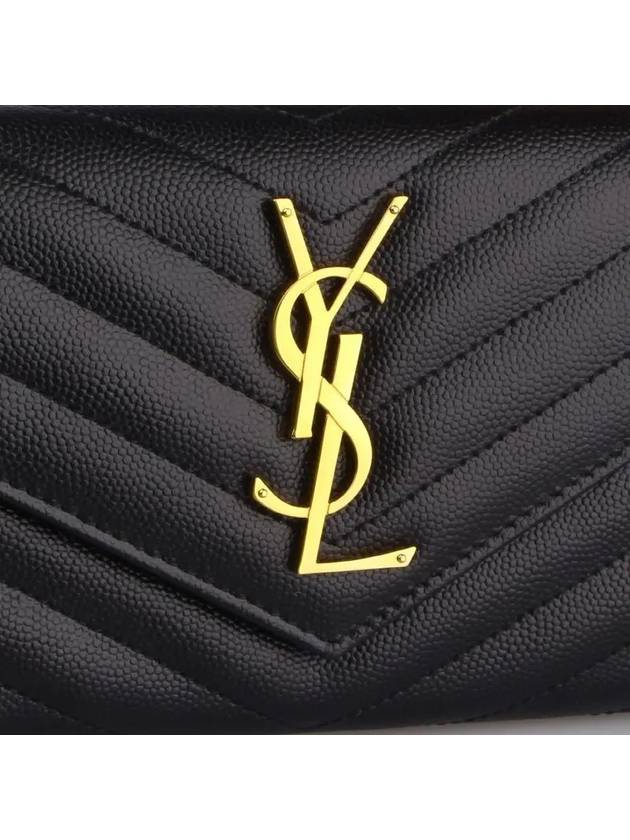 Matelasse Monogram Quilting Leather Flap Long Wallet Black - SAINT LAURENT - BALAAN 3