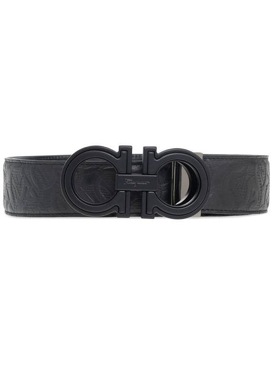 Salvatore Men's Reversible Gancini Leather Belt Black - SALVATORE FERRAGAMO - BALAAN.