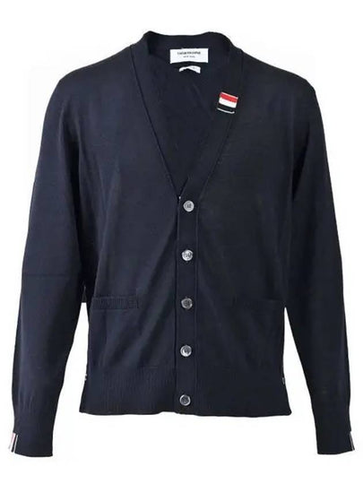 Men's Jersey Stitch V-Neck Cardigan Navy - THOM BROWNE - BALAAN 2