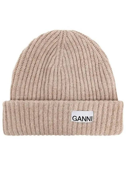 Logo Patch Knit Beanie Sand - GANNI - BALAAN 2