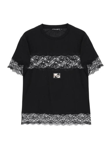 23 fw T-shirt WITH Lace Insert Dolce GABBANA F8T43T FU7EQ N0000 B0230463428 - DOLCE&GABBANA - BALAAN 1