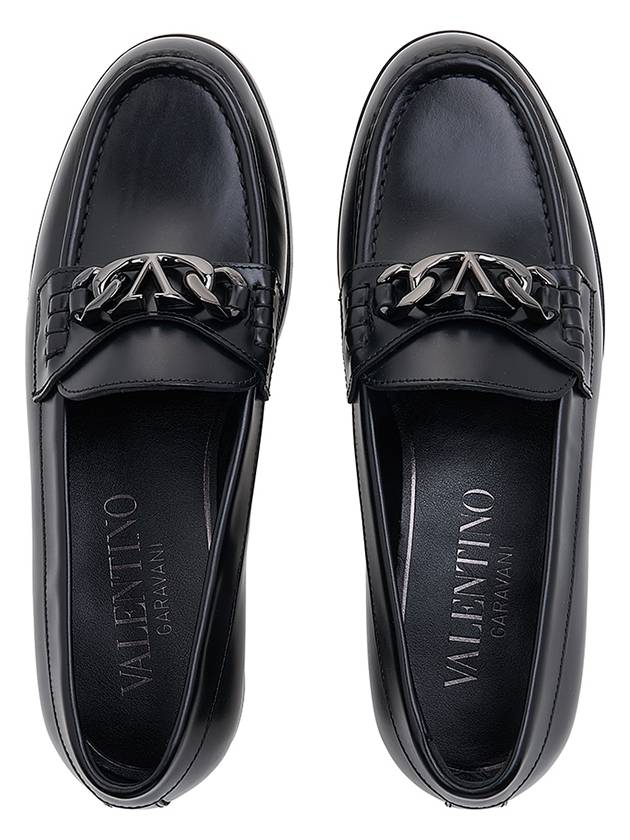 V Logo Chain Calfskin Loafers Black - VALENTINO - BALAAN 7