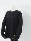 Chain Stitch Heart Logo Long Sleeve T-Shirt Black - AMI - BALAAN 3