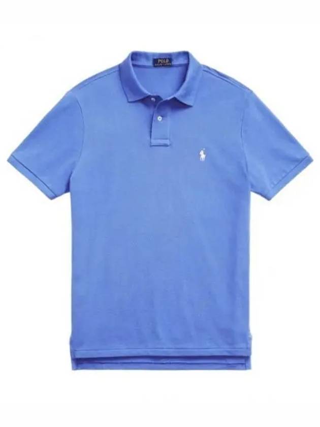 Embroidered White Pony Slim Fit Polo Shirt Blue - POLO RALPH LAUREN - BALAAN 2