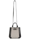 V Logo Canvas Leather Tote Bag Grey Black - VALENTINO - BALAAN 8