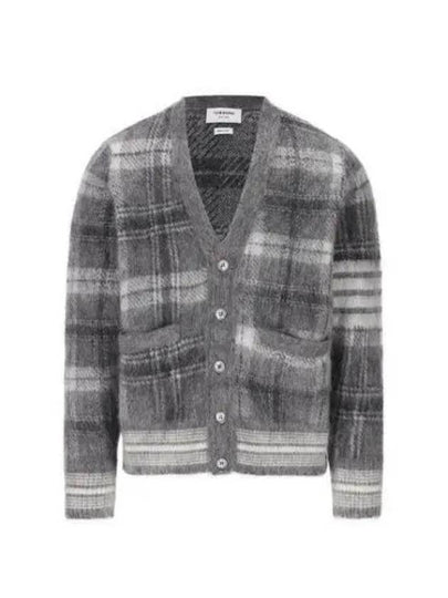 Funmix Tartan Mohair 4 Bar V-neck Cardigan Grey - THOM BROWNE - BALAAN 2