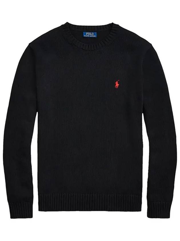 Embroidered Pony Logo Crew Neck Cotton Knit Top Black - POLO RALPH LAUREN - BALAAN 7