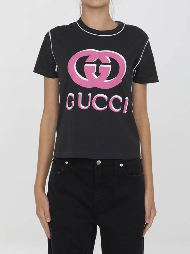 T-Shirt With Gucci Interlocking G Print - GUCCI - BALAAN 1