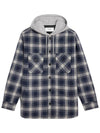 Check Cotton Hooded Oversized Shirt Jacket Navy - CELINE - BALAAN 2