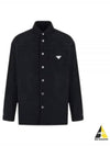 Triangle Logo Corduroy Long Sleeve Shirt Navy - PRADA - BALAAN 2