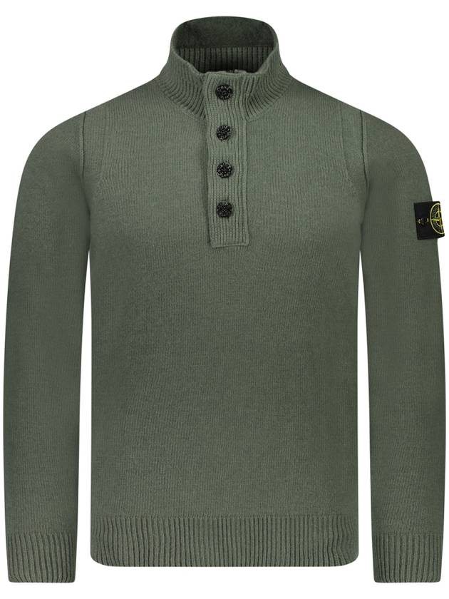 Wappen Patch Half Button Lambswool Knit Top Musk Green - STONE ISLAND - BALAAN 2