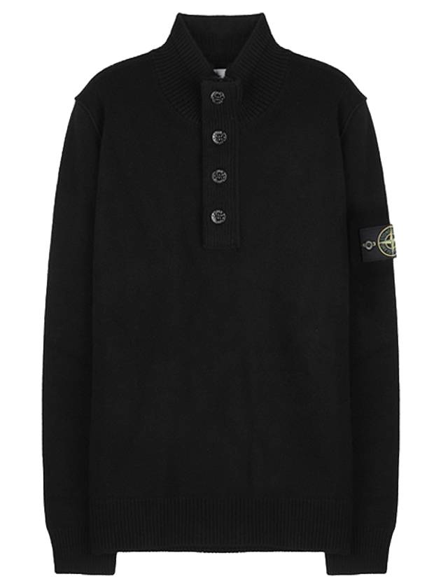 Wappen Patch Half Button Lambswool Knit Top Black - STONE ISLAND - BALAAN 1