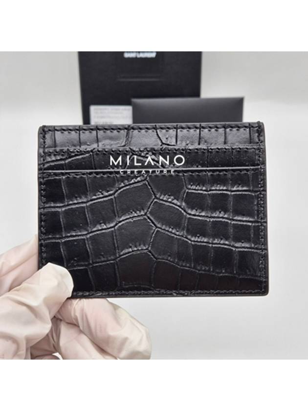 Classic Logo Crocodile Card Wallet Black - SAINT LAURENT - BALAAN 3